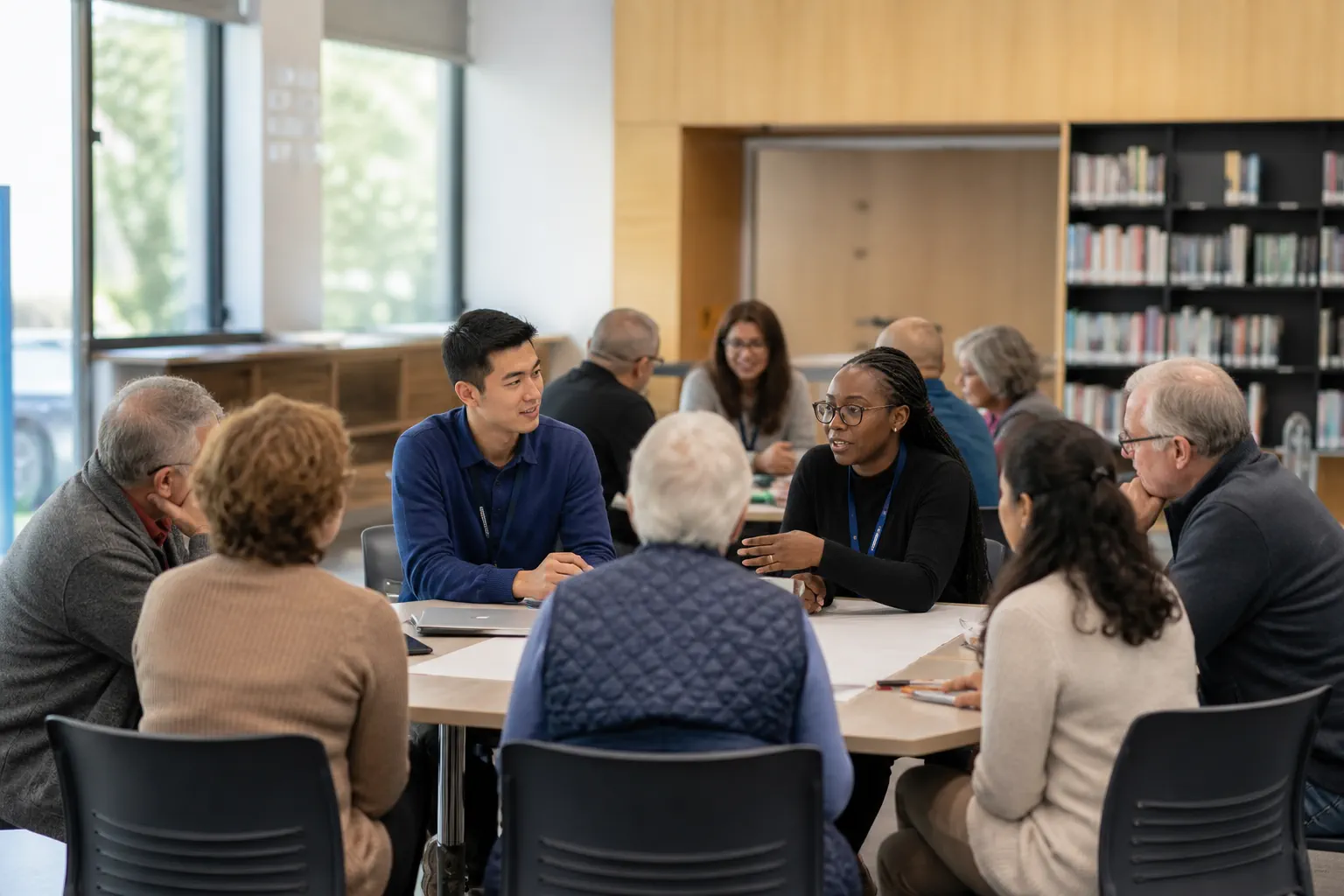 A mixed community audience participating in an accessible AI workshop