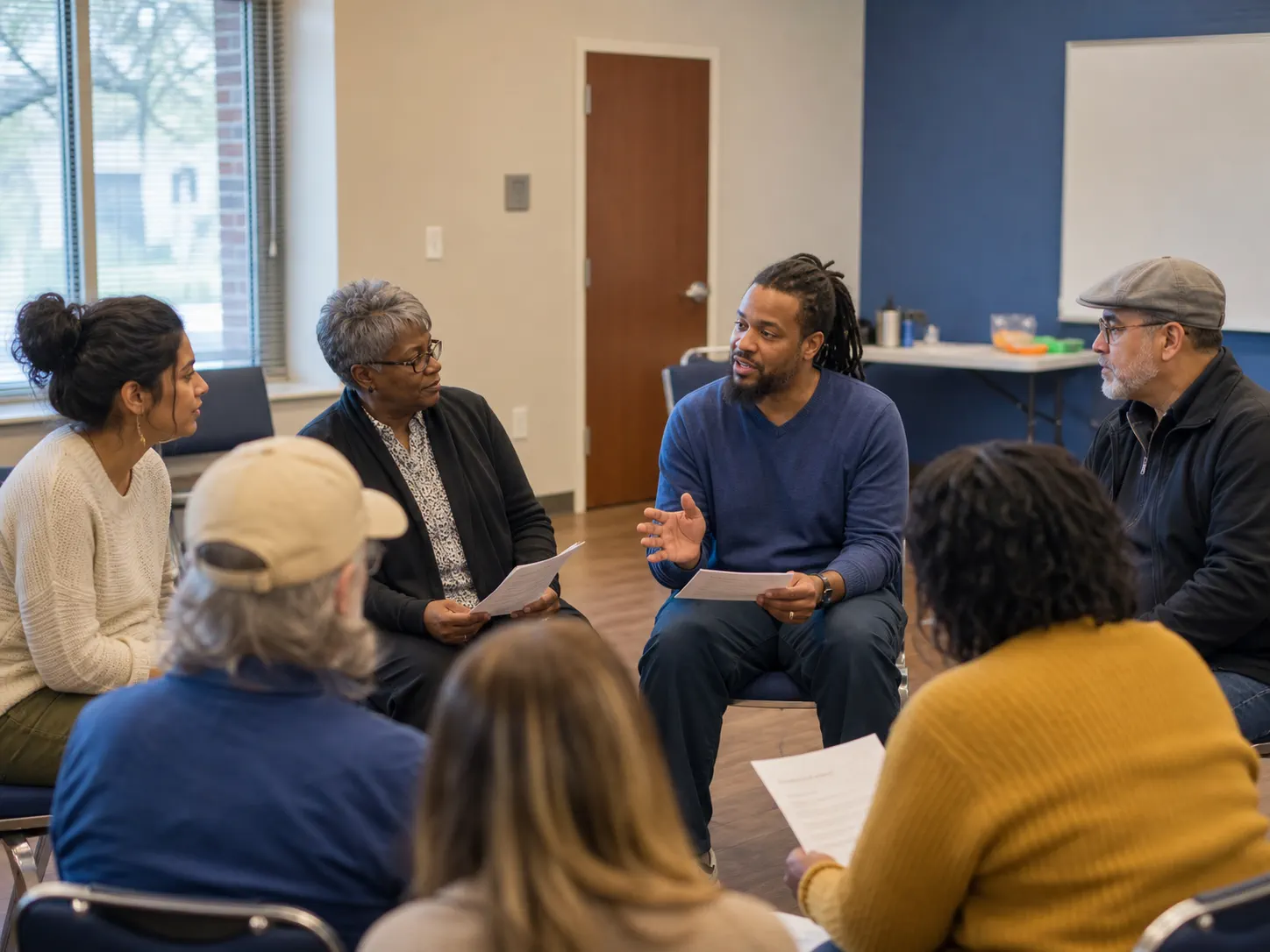 Community members taking part in an AI literacy outreach conversation