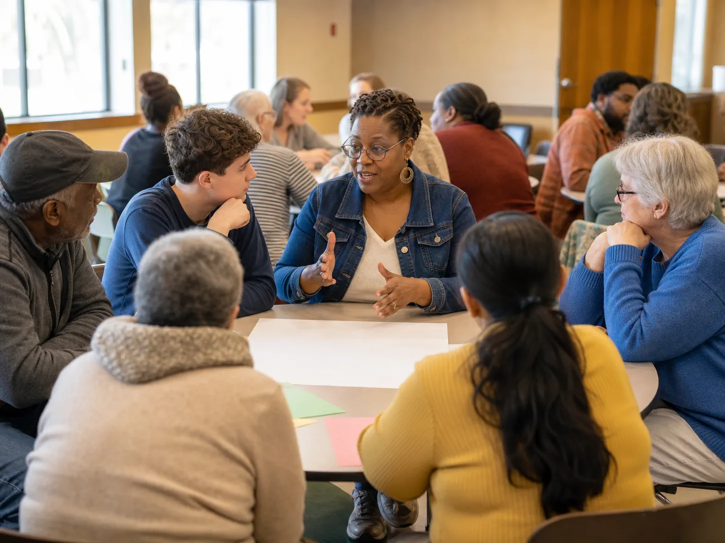 Residents participating in a community AI literacy workshop